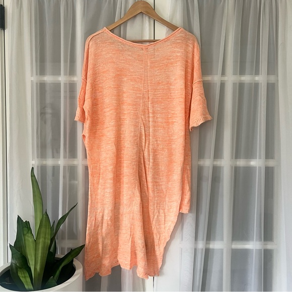 Free People Linen Blend Highlighter Orange High Low Step Hem Knit Top Sz S - Picture 7 of 14